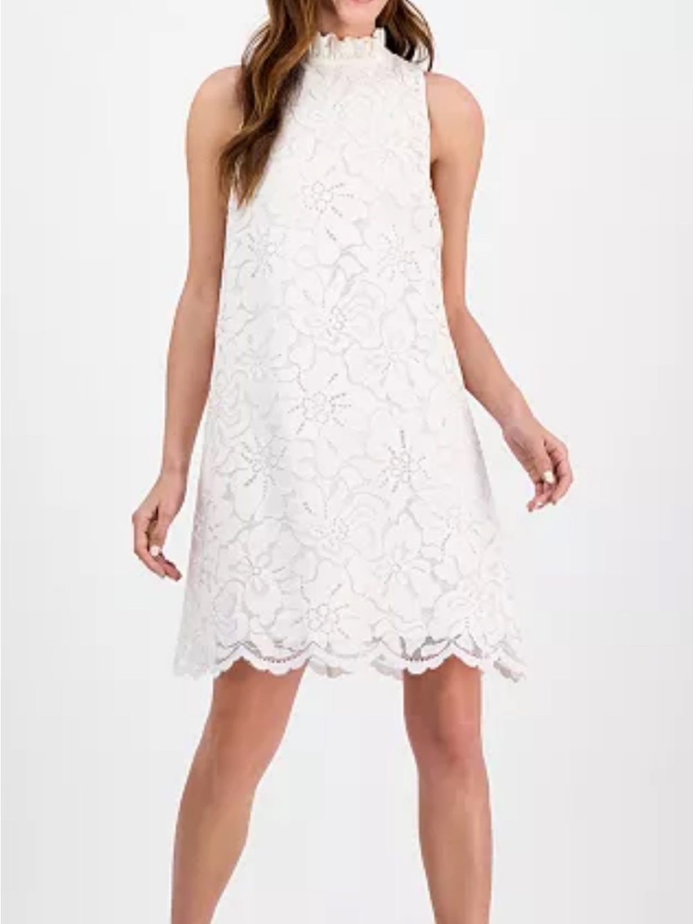 Anne Klein White Lace Sleeveless Shift Dress